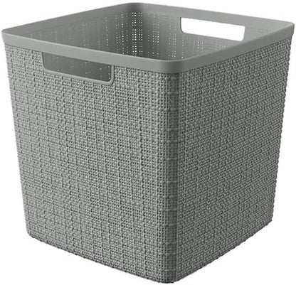 Curver Set of 4 Large 20L Jute Decorative Plastic Organization and Storage Baskets - Perfect Bins for Home Office, Closet Shelves, Kitchen Pantry and All Bedroom Essentials, White