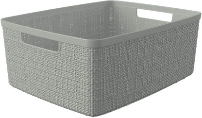Curver Set of 4 Large 20L Jute Decorative Plastic Organization and Storage Baskets - Perfect Bins for Home Office, Closet Shelves, Kitchen Pantry and All Bedroom Essentials, White
