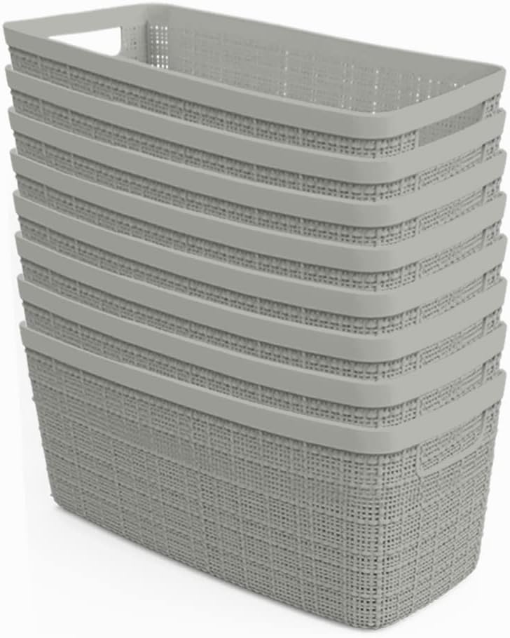 Curver Set of 4 Large 20L Jute Decorative Plastic Organization and Storage Baskets - Perfect Bins for Home Office, Closet Shelves, Kitchen Pantry and All Bedroom Essentials, White