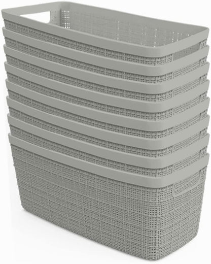 Curver Set of 4 Large 20L Jute Decorative Plastic Organization and Storage Baskets - Perfect Bins for Home Office, Closet Shelves, Kitchen Pantry and All Bedroom Essentials, White