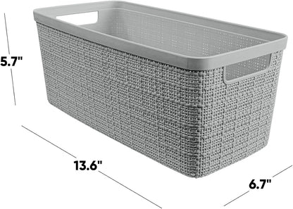 Curver Set of 4 Large 20L Jute Decorative Plastic Organization and Storage Baskets - Perfect Bins for Home Office, Closet Shelves, Kitchen Pantry and All Bedroom Essentials, White