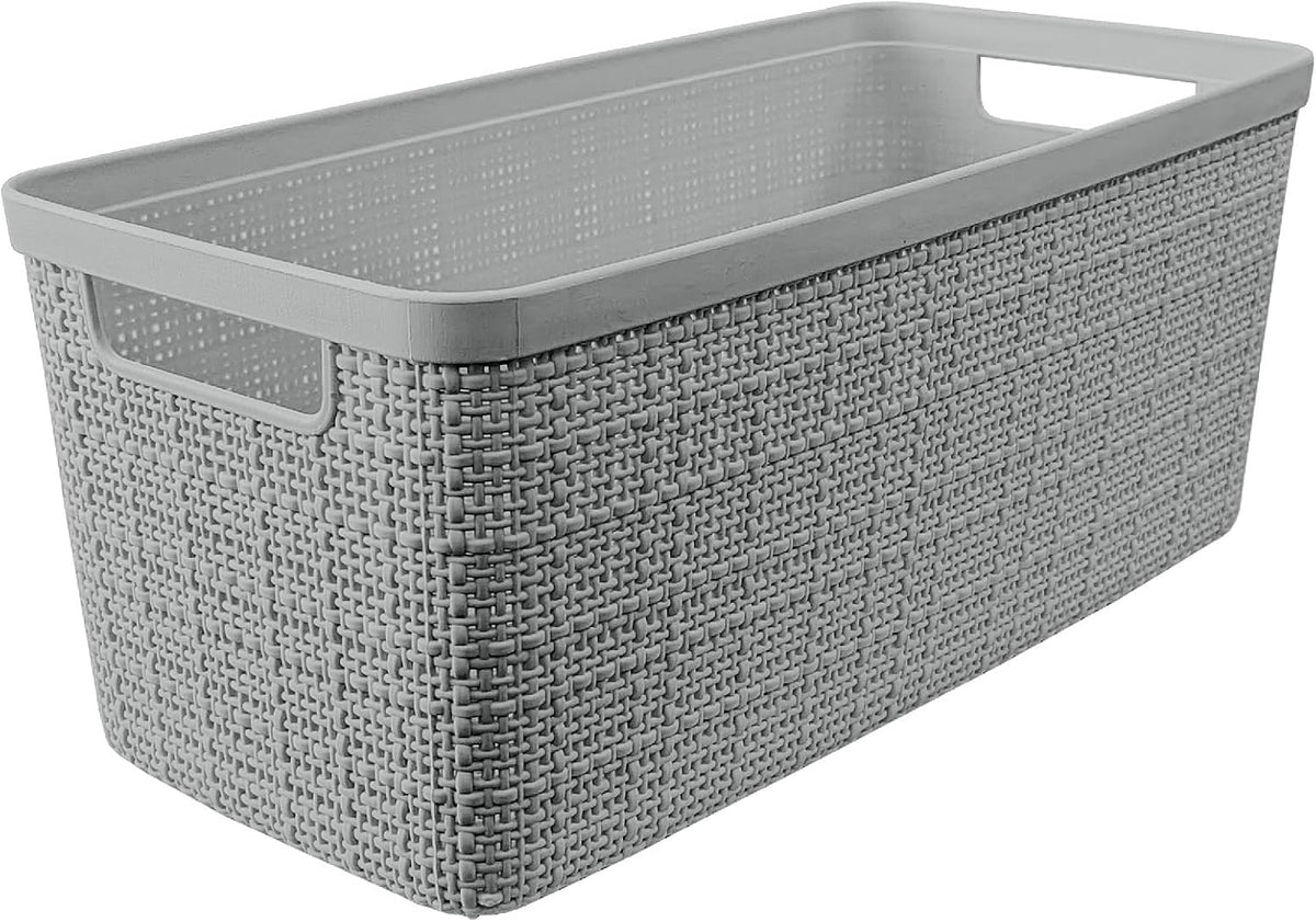 Curver Set of 4 Large 20L Jute Decorative Plastic Organization and Storage Baskets - Perfect Bins for Home Office, Closet Shelves, Kitchen Pantry and All Bedroom Essentials, White