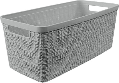 Curver Set of 4 Large 20L Jute Decorative Plastic Organization and Storage Baskets - Perfect Bins for Home Office, Closet Shelves, Kitchen Pantry and All Bedroom Essentials, White