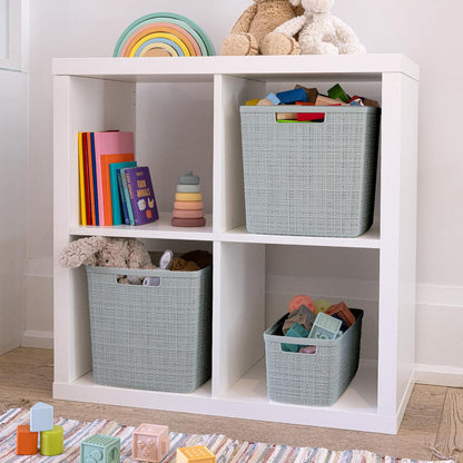 Curver Set of 4 Large 20L Jute Decorative Plastic Organization and Storage Baskets - Perfect Bins for Home Office, Closet Shelves, Kitchen Pantry and All Bedroom Essentials, White