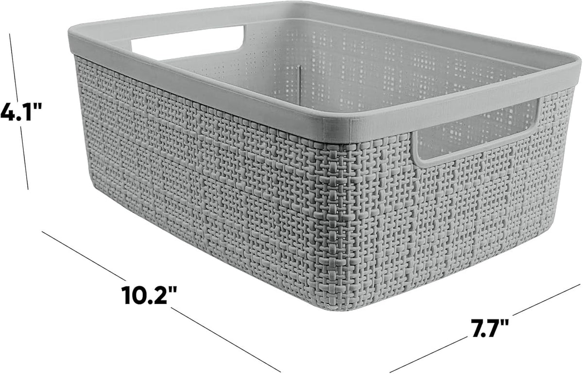 Curver Set of 4 Large 20L Jute Decorative Plastic Organization and Storage Baskets - Perfect Bins for Home Office, Closet Shelves, Kitchen Pantry and All Bedroom Essentials, White