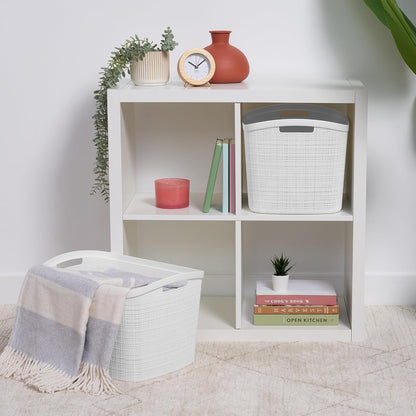 Curver Set of 4 Large 20L Jute Decorative Plastic Organization and Storage Baskets - Perfect Bins for Home Office, Closet Shelves, Kitchen Pantry and All Bedroom Essentials, White