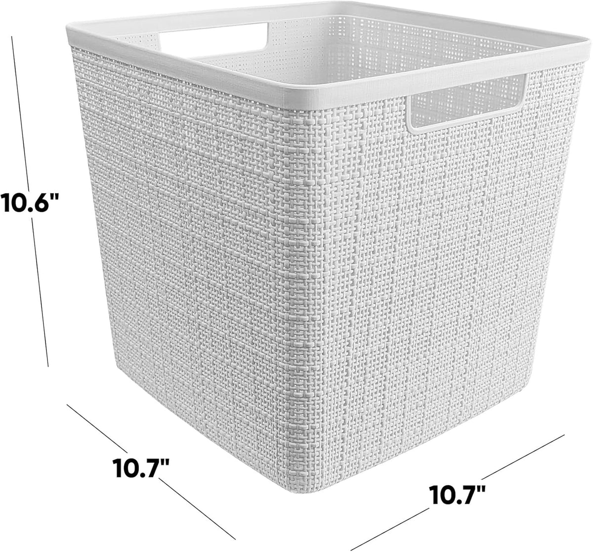 Curver Set of 4 Large 20L Jute Decorative Plastic Organization and Storage Baskets - Perfect Bins for Home Office, Closet Shelves, Kitchen Pantry and All Bedroom Essentials, White
