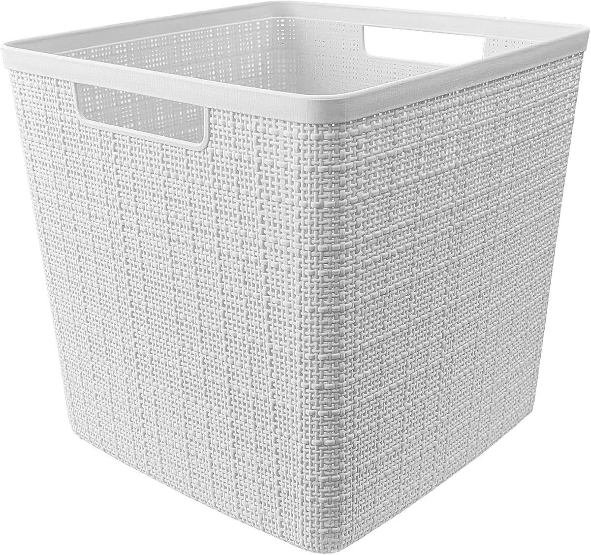 Curver Set of 4 Large 20L Jute Decorative Plastic Organization and Storage Baskets - Perfect Bins for Home Office, Closet Shelves, Kitchen Pantry and All Bedroom Essentials, White