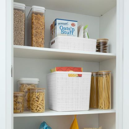 Curver Set of 4 Large 20L Jute Decorative Plastic Organization and Storage Baskets - Perfect Bins for Home Office, Closet Shelves, Kitchen Pantry and All Bedroom Essentials, White
