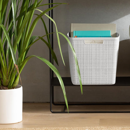 Curver Set of 4 Large 20L Jute Decorative Plastic Organization and Storage Baskets - Perfect Bins for Home Office, Closet Shelves, Kitchen Pantry and All Bedroom Essentials, White
