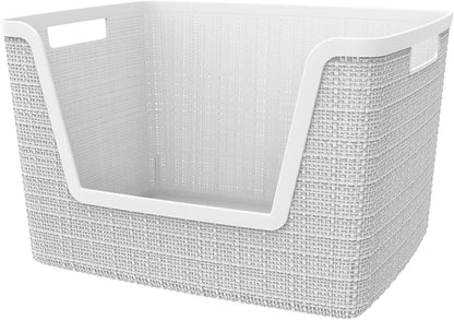 Curver Set of 4 Large 20L Jute Decorative Plastic Organization and Storage Baskets - Perfect Bins for Home Office, Closet Shelves, Kitchen Pantry and All Bedroom Essentials, White