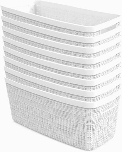 Curver Set of 4 Large 20L Jute Decorative Plastic Organization and Storage Baskets - Perfect Bins for Home Office, Closet Shelves, Kitchen Pantry and All Bedroom Essentials, White