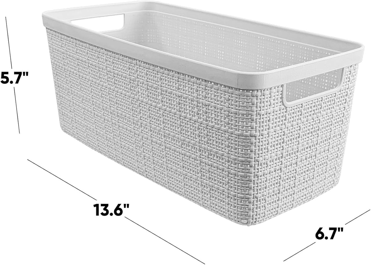 Curver Set of 4 Large 20L Jute Decorative Plastic Organization and Storage Baskets - Perfect Bins for Home Office, Closet Shelves, Kitchen Pantry and All Bedroom Essentials, White