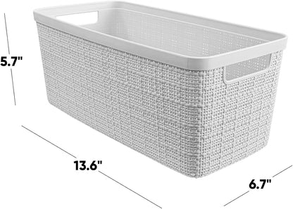 Curver Set of 4 Large 20L Jute Decorative Plastic Organization and Storage Baskets - Perfect Bins for Home Office, Closet Shelves, Kitchen Pantry and All Bedroom Essentials, White