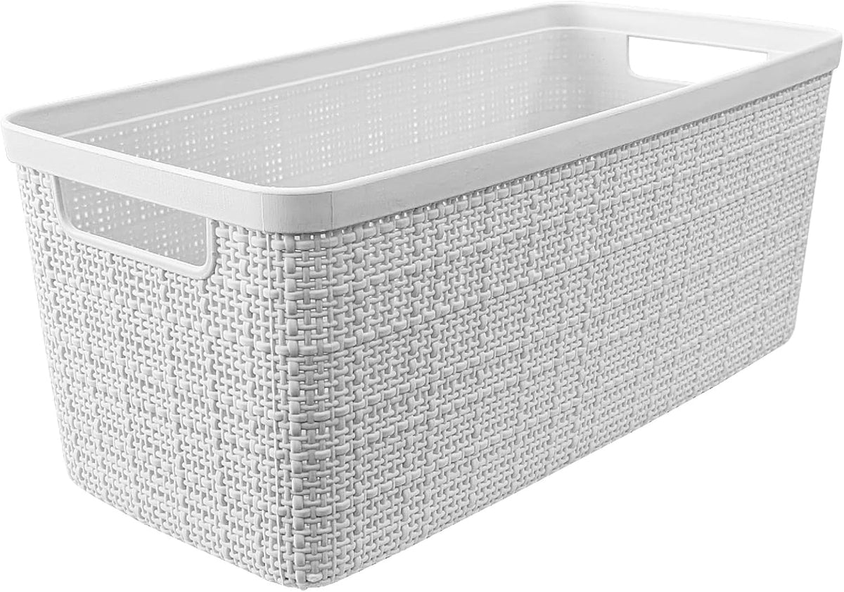 Curver Set of 4 Large 20L Jute Decorative Plastic Organization and Storage Baskets - Perfect Bins for Home Office, Closet Shelves, Kitchen Pantry and All Bedroom Essentials, White