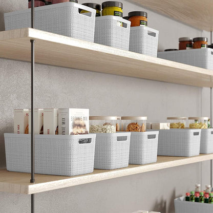 Curver Set of 4 Large 20L Jute Decorative Plastic Organization and Storage Baskets - Perfect Bins for Home Office, Closet Shelves, Kitchen Pantry and All Bedroom Essentials, White
