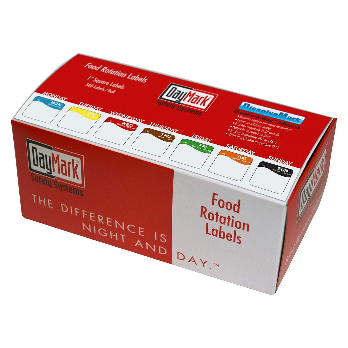 Day of The Week 1" Square Dissolvable Labels, Monday-Sunday, Dispenser Box Included (3,500 Labels)