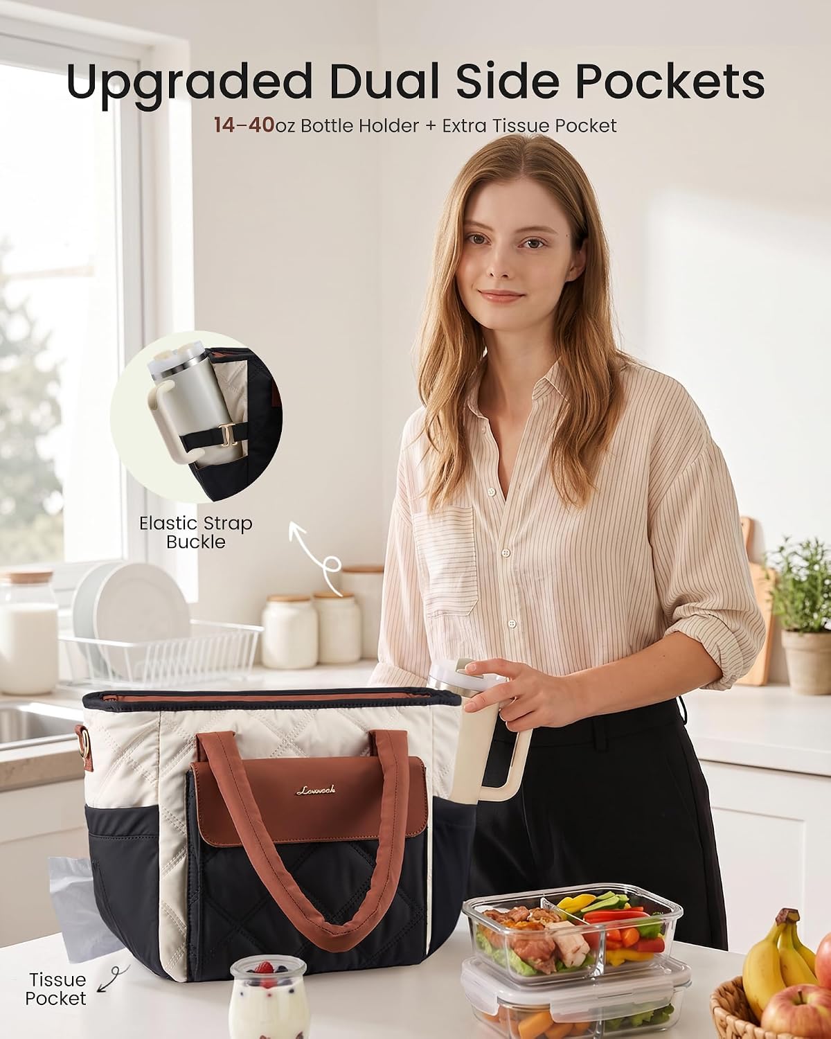 Insulated Lunch Bag Women, Puffer Adult Large Lunch Box for Work