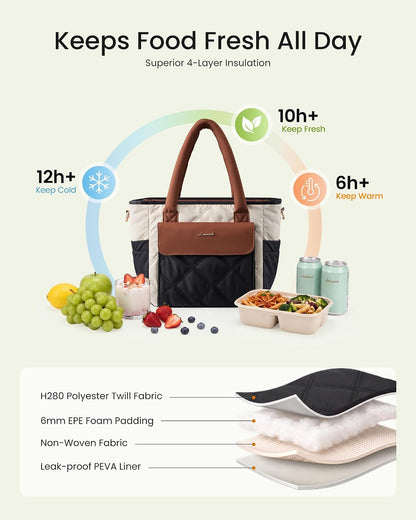 Insulated Lunch Bag Women, Puffer Adult Large Lunch Box for Work