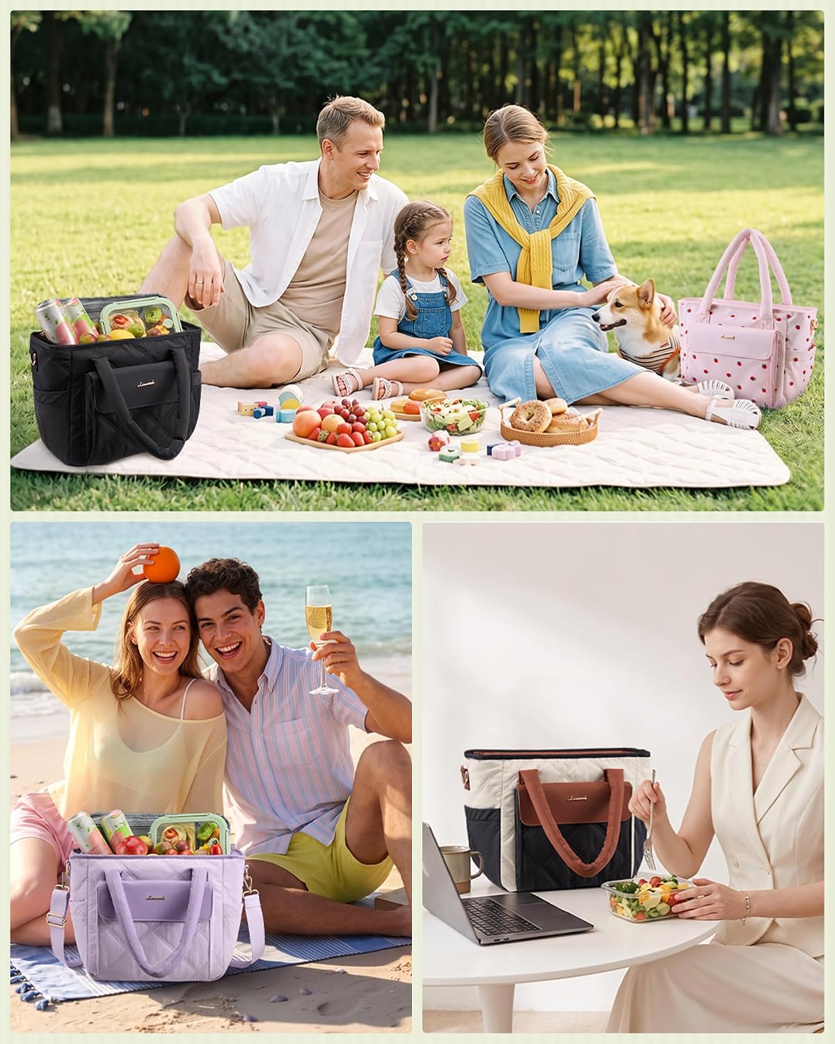 Insulated Lunch Bag Women, Puffer Adult Large Lunch Box for Work