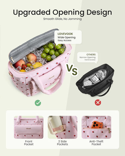 Insulated Lunch Bag Women, Puffer Adult Large Lunch Box for Work