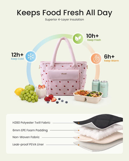 Insulated Lunch Bag Women, Puffer Adult Large Lunch Box for Work