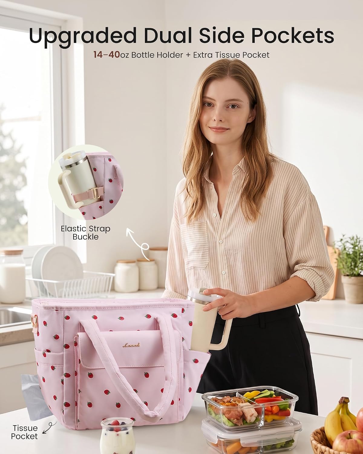 Insulated Lunch Bag Women, Puffer Adult Large Lunch Box for Work