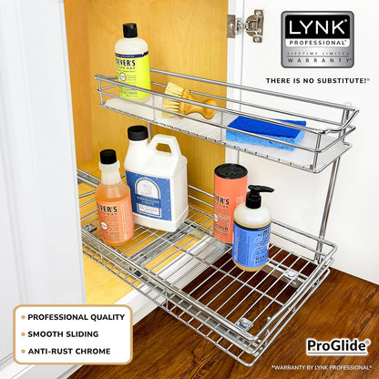 ® Pull Out Under Sink Kitchen Cabinet Organizer - 11.5 in. x 18 inch deep Drawer - Sliding Shelf Organizer for Cabinets and Undersink Storage Shelves - Lifetime Ltd. Warranty – Chrome