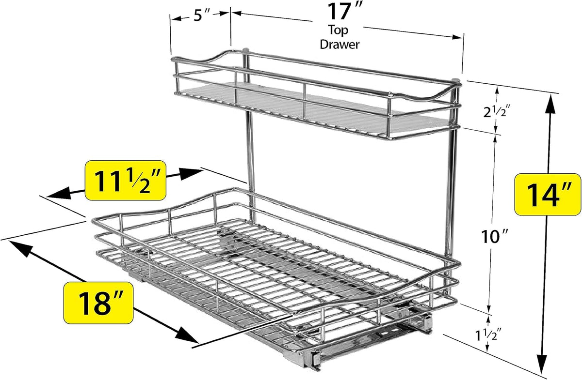 ® Pull Out Under Sink Kitchen Cabinet Organizer - 11.5 in. x 18 inch deep Drawer - Sliding Shelf Organizer for Cabinets and Undersink Storage Shelves - Lifetime Ltd. Warranty – Chrome