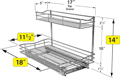 ® Pull Out Under Sink Kitchen Cabinet Organizer - 11.5 in. x 18 inch deep Drawer - Sliding Shelf Organizer for Cabinets and Undersink Storage Shelves - Lifetime Ltd. Warranty – Chrome