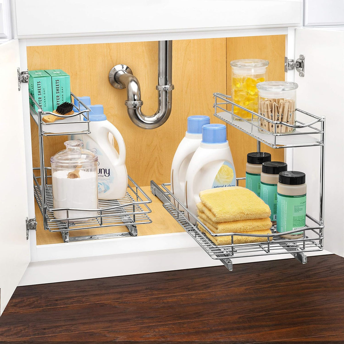 ® Pull Out Under Sink Kitchen Cabinet Organizer - 11.5 in. x 18 inch deep Drawer - Sliding Shelf Organizer for Cabinets and Undersink Storage Shelves - Lifetime Ltd. Warranty – Chrome