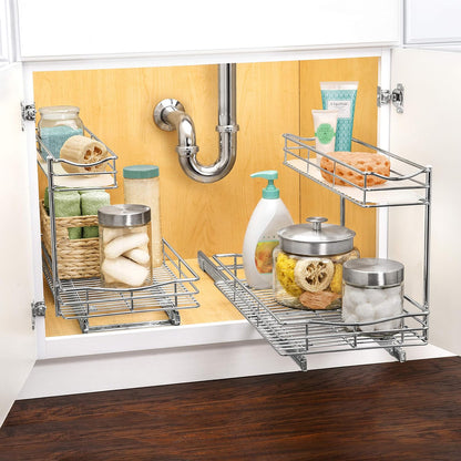 ® Pull Out Under Sink Kitchen Cabinet Organizer - 11.5 in. x 18 inch deep Drawer - Sliding Shelf Organizer for Cabinets and Undersink Storage Shelves - Lifetime Ltd. Warranty – Chrome