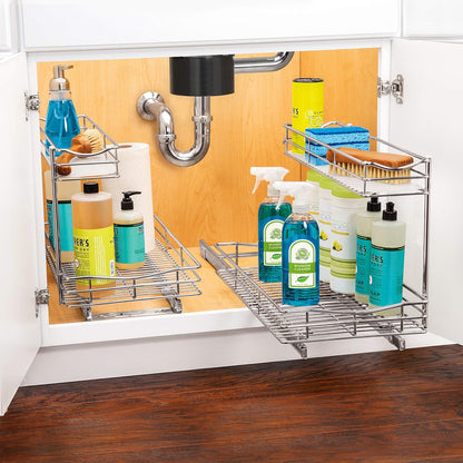 ® Pull Out Under Sink Kitchen Cabinet Organizer - 11.5 in. x 18 inch deep Drawer - Sliding Shelf Organizer for Cabinets and Undersink Storage Shelves - Lifetime Ltd. Warranty – Chrome