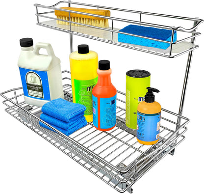 ® Pull Out Under Sink Kitchen Cabinet Organizer - 11.5 in. x 18 inch deep Drawer - Sliding Shelf Organizer for Cabinets and Undersink Storage Shelves - Lifetime Ltd. Warranty – Chrome