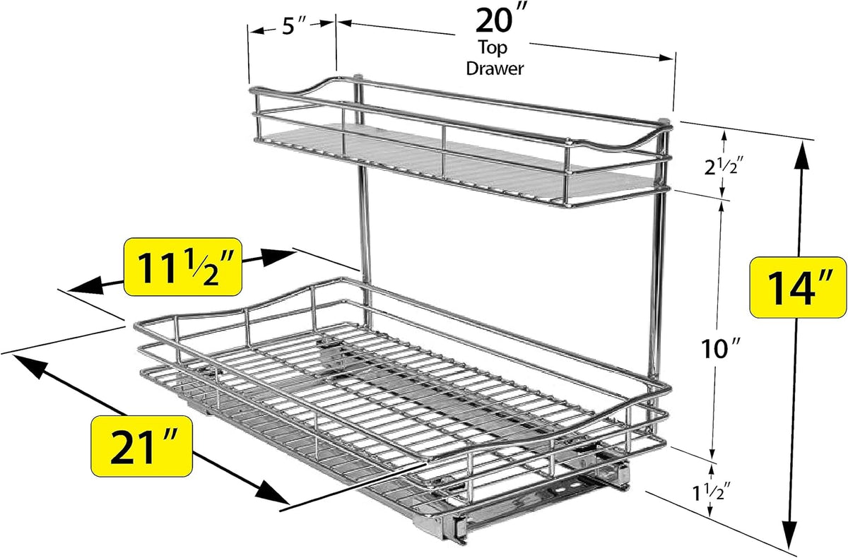 ® Pull Out Under Sink Kitchen Cabinet Organizer - 11.5 in. x 18 inch deep Drawer - Sliding Shelf Organizer for Cabinets and Undersink Storage Shelves - Lifetime Ltd. Warranty – Chrome
