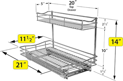 ® Pull Out Under Sink Kitchen Cabinet Organizer - 11.5 in. x 18 inch deep Drawer - Sliding Shelf Organizer for Cabinets and Undersink Storage Shelves - Lifetime Ltd. Warranty – Chrome