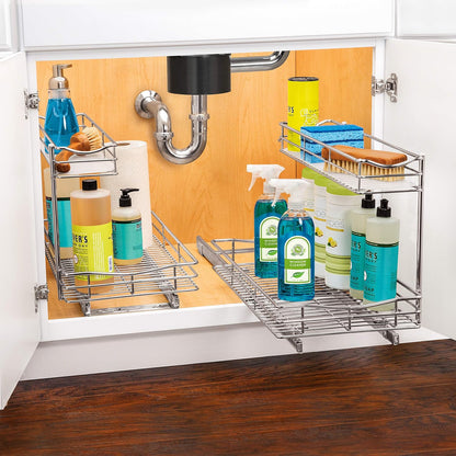 ® Pull Out Under Sink Kitchen Cabinet Organizer - 11.5 in. x 18 inch deep Drawer - Sliding Shelf Organizer for Cabinets and Undersink Storage Shelves - Lifetime Ltd. Warranty – Chrome