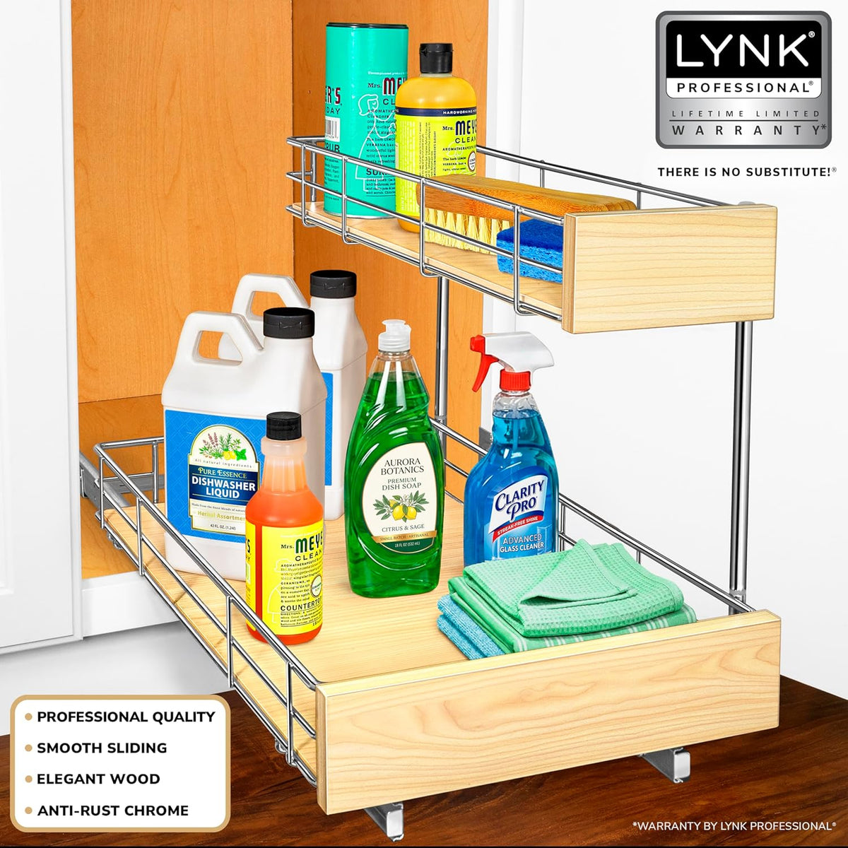 ® Pull Out Under Sink Kitchen Cabinet Organizer - 11.5 in. x 18 inch deep Drawer - Sliding Shelf Organizer for Cabinets and Undersink Storage Shelves - Lifetime Ltd. Warranty – Chrome