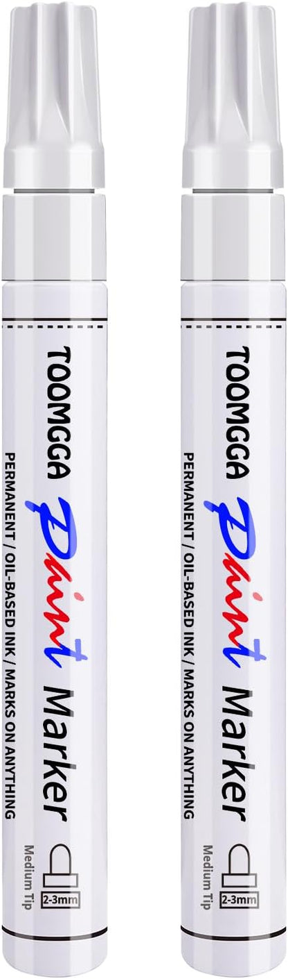 2 White Paint Pens Permanent Paint Markers, Oil Based Medium Tip