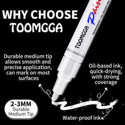 2 White Paint Pens Permanent Paint Markers, Oil Based Medium Tip