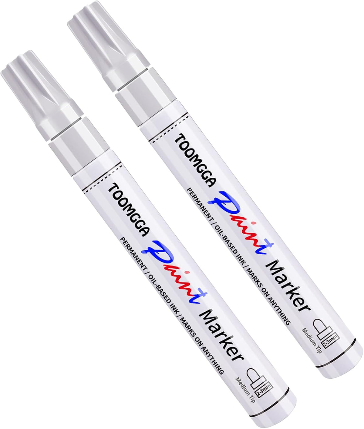 2 White Paint Pens Permanent Paint Markers, Oil Based Medium Tip