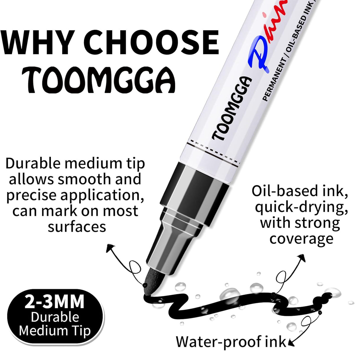 2 White Paint Pens Permanent Paint Markers, Oil Based Medium Tip