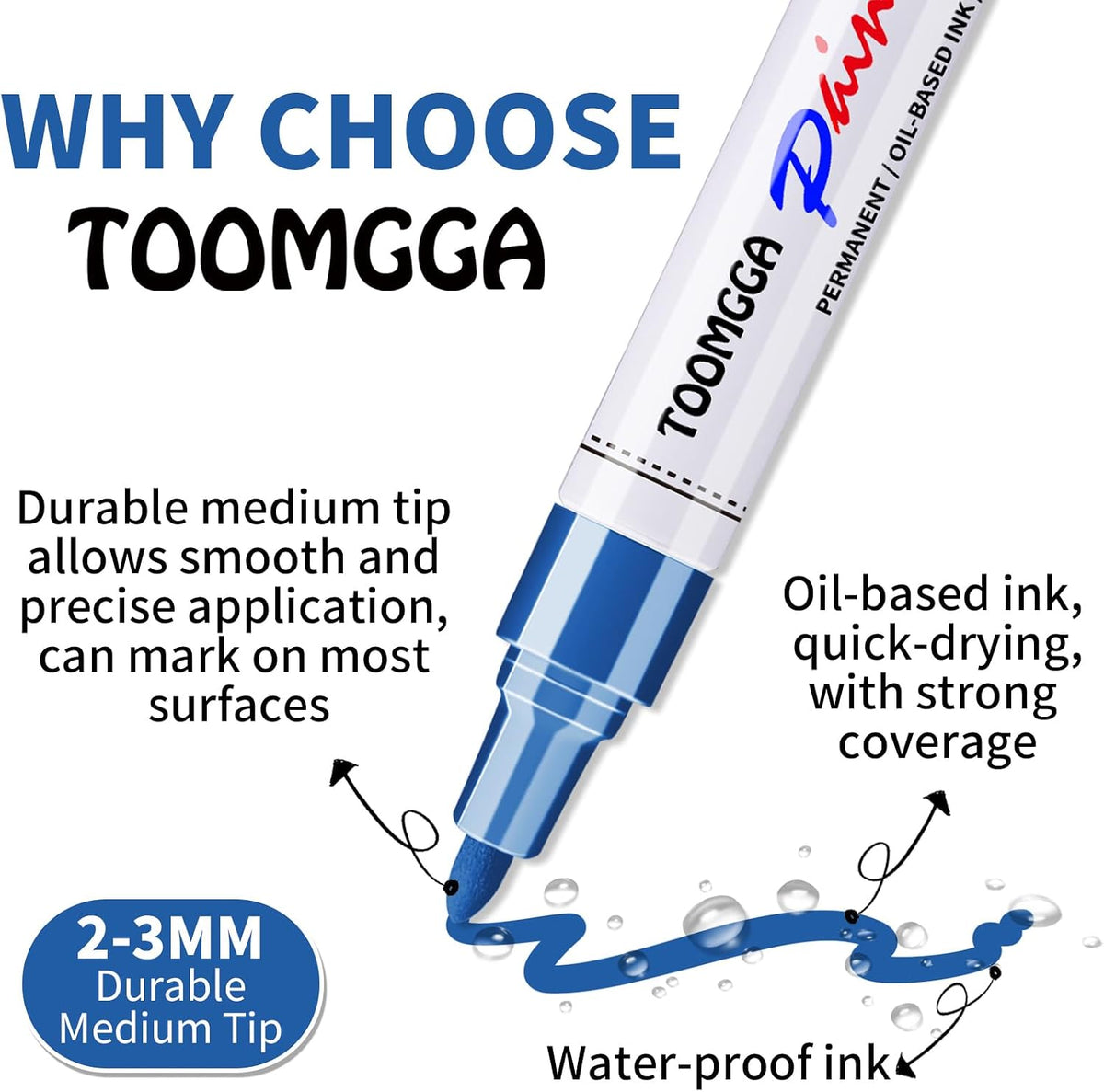 2 White Paint Pens Permanent Paint Markers, Oil Based Medium Tip