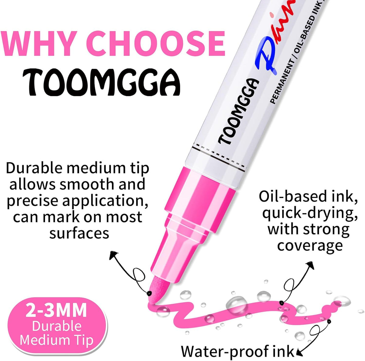 2 White Paint Pens Permanent Paint Markers, Oil Based Medium Tip