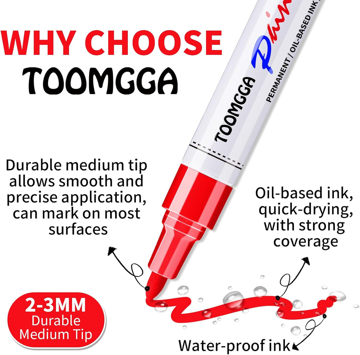 2 White Paint Pens Permanent Paint Markers, Oil Based Medium Tip