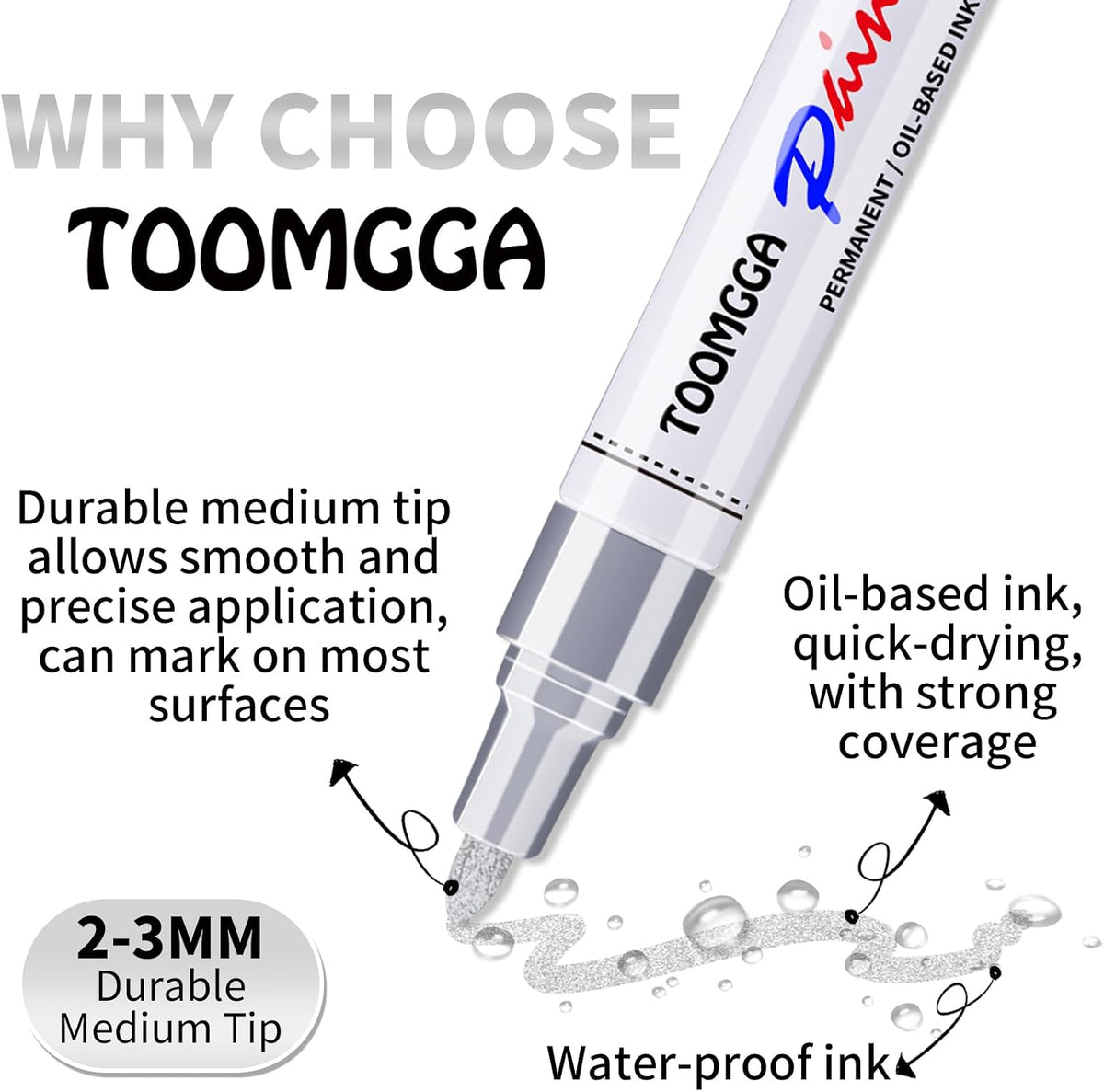 2 White Paint Pens Permanent Paint Markers, Oil Based Medium Tip