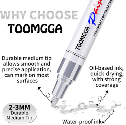 2 White Paint Pens Permanent Paint Markers, Oil Based Medium Tip