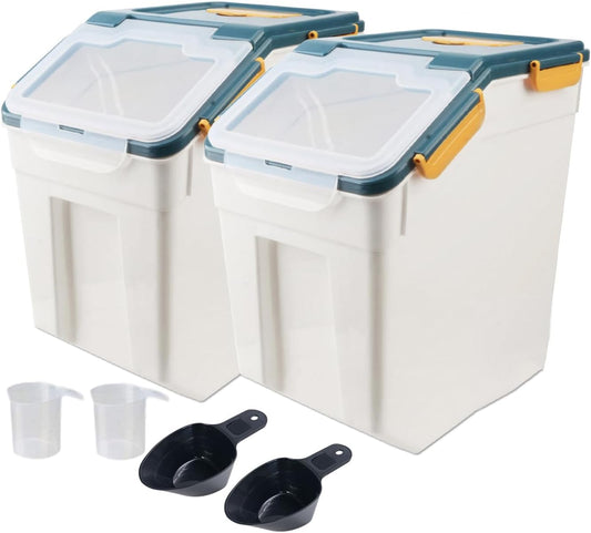 2 Pack 50 lb Airtight Flour Storage Containers with Wheels, Blue