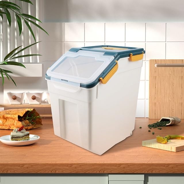 2 Pack 50 lb Airtight Flour Storage Containers with Wheels, Blue