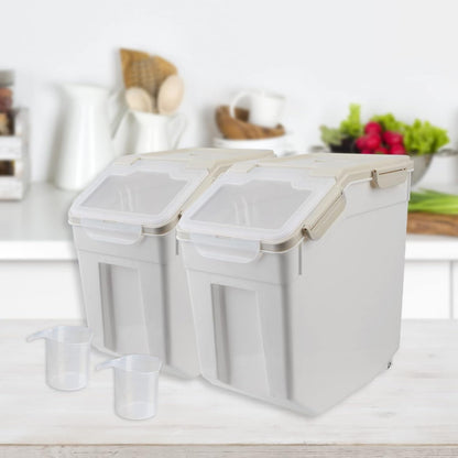 2 Pack 50 lb Airtight Flour Storage Containers with Wheels, Blue